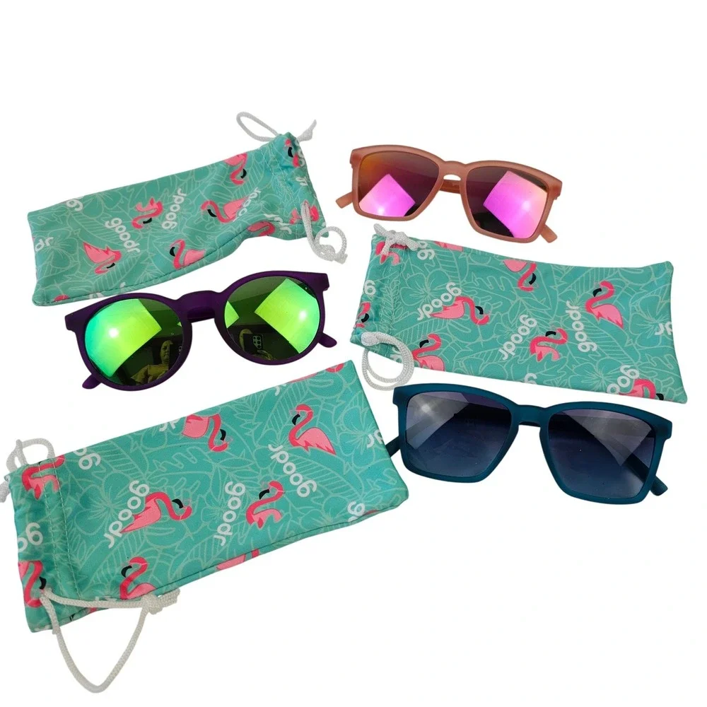 Goodr Polarized SMALL Sunglasses Bundle 3 Pairs Purple Peach Navy Blue Flamingo